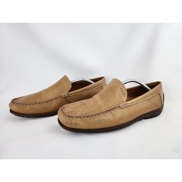Mens Ecco Tan Brown Genuine Handsewn Leather Driving Moccasins Loafers 46 Sz 12‎ - Picture 2 of 16
